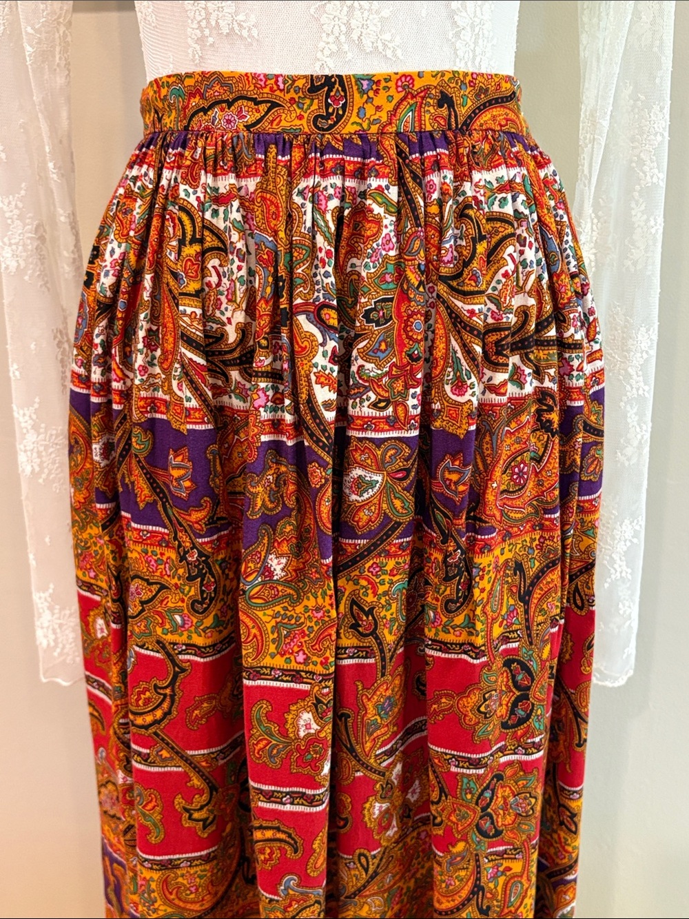 Vintage Ralph Lauren Blue Label 80s Western Paisley Maxi Skirt size 12 - Picture 4 of 13